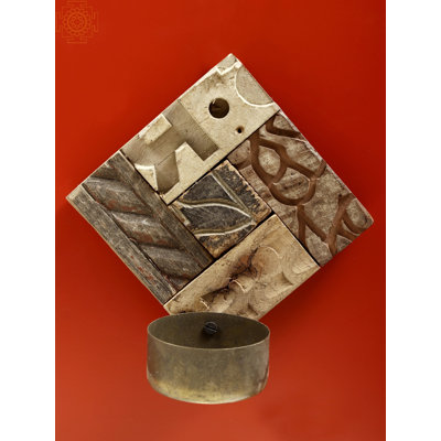Porte-bougie en bois sculpté à la main avec coupelle en fer - pièce maîtresse rustique