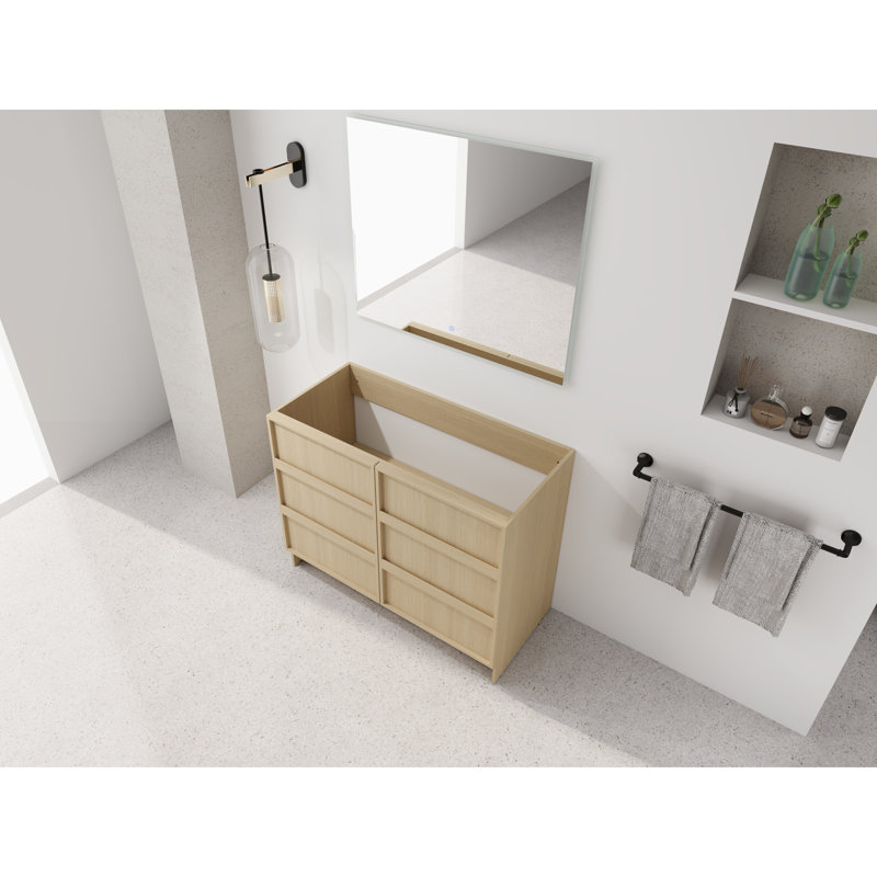  Base de meuble-lavabo autoportant contemporain en chêne Dune, poignées biseautées, 42"
