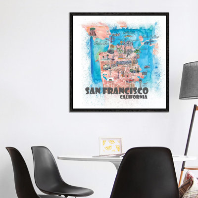 San Francisco USA Illustrated Map by Markus & Martina Bleichner - Painting on Canvas