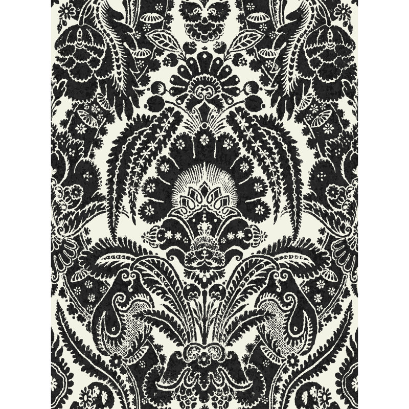 Albemarle Chatterton Damask Wallpaper Roll, Black/White