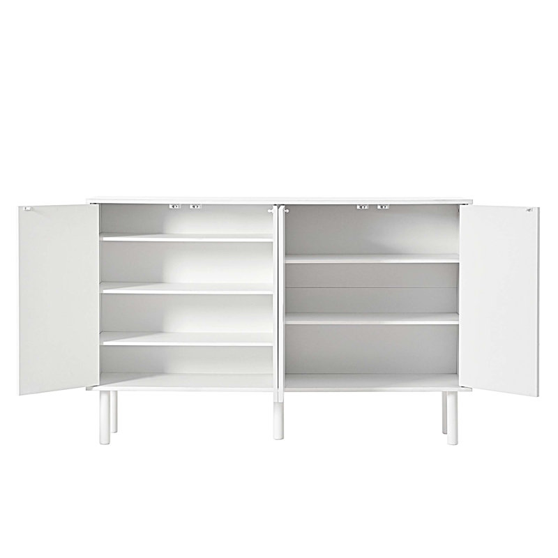 Armoire à chaussures avec 5 pieds en bois massif, armoire de rangement à 4 portes avec tablettes réglables