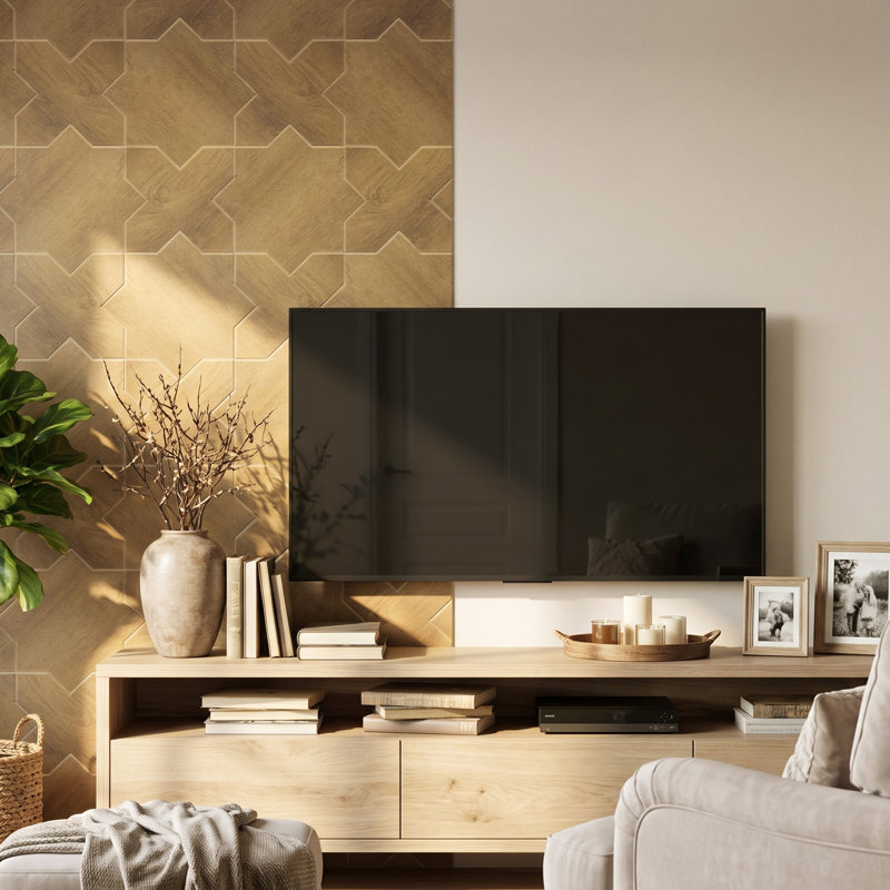 Star & Cross Peel and Stick Wall Paneling, PET Acoustic Felt with 96 Adhesive Tabs (Set of 16), Natural Oak