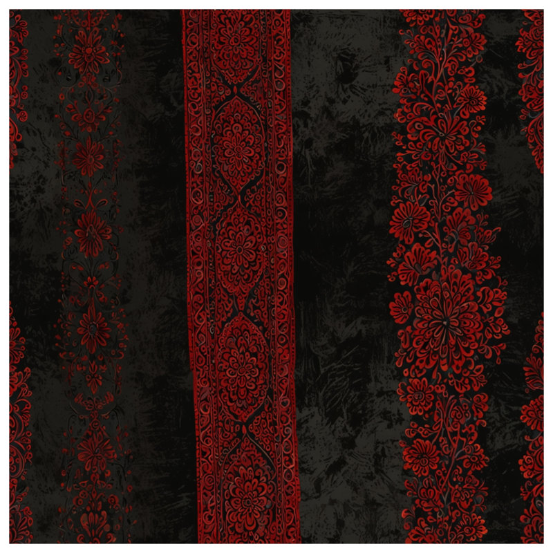 Red Black Floral Patterns Comforter, Queen