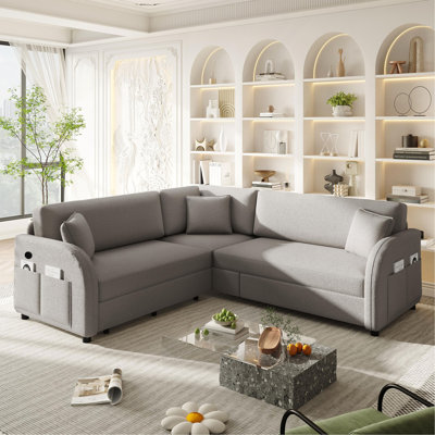 Canapé-lit en forme de L de 85,1 po avec lit escamotable, canapé-lit convertible surdimensionné avec poche latérale et port USB, canapé modulaire rembourré Teddy, pour salon, appartement, bureau