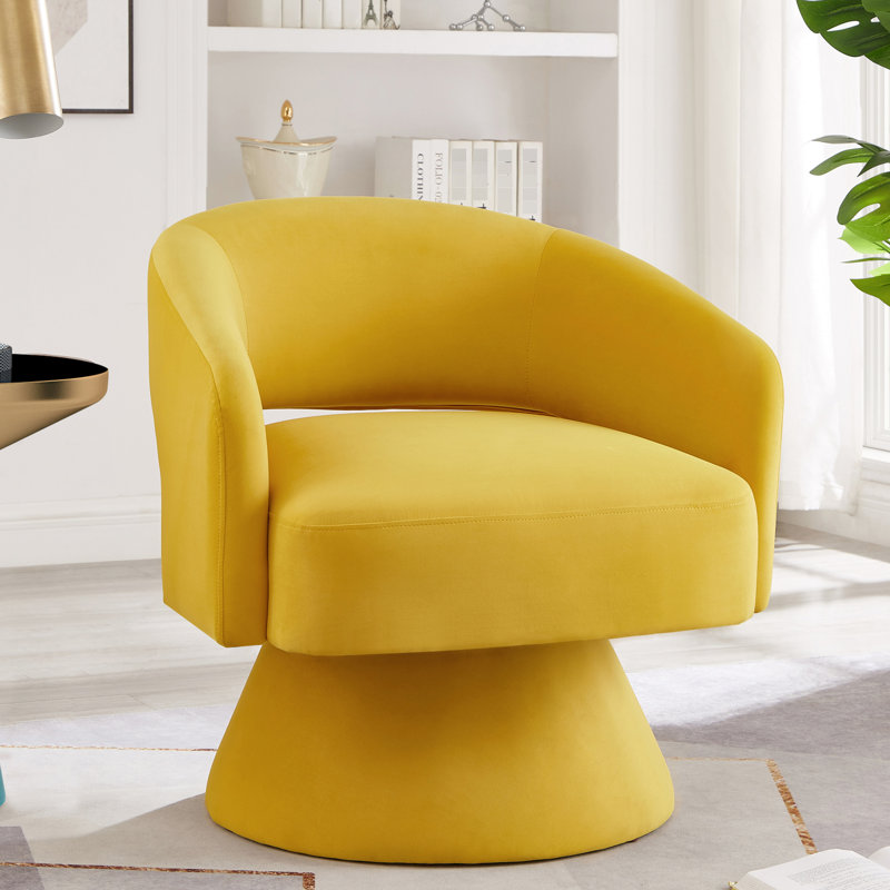 Chaise moderne à 360 degrés, fauteuil rembourré en velours jaune pour le bureau, siège confortable et chambre pivotante confortable avec matériaux, look élégant et rotatif