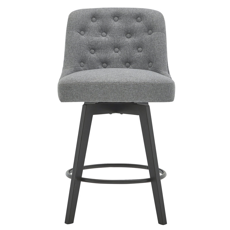 Swivel Upholstered 26'' Counter Stool Wood Leg, Gray, Counter Stool (26" Seat Height), 1