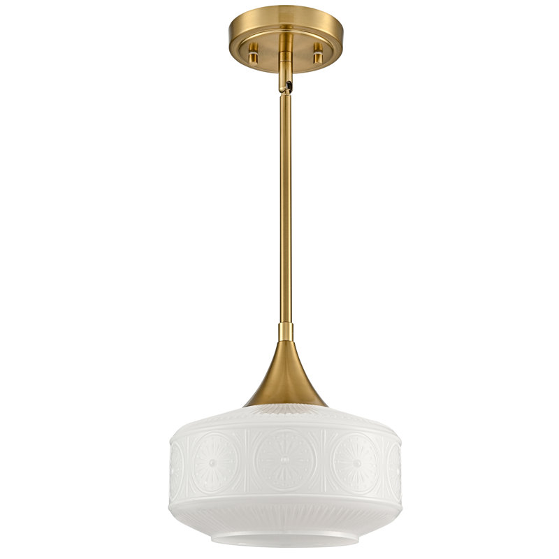 Luminaire suspendu doré avec abat-jour en verre givré