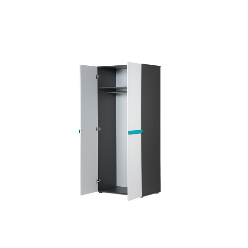 Godwin 2 Door Wardrobe, Black-grey/White/Blue