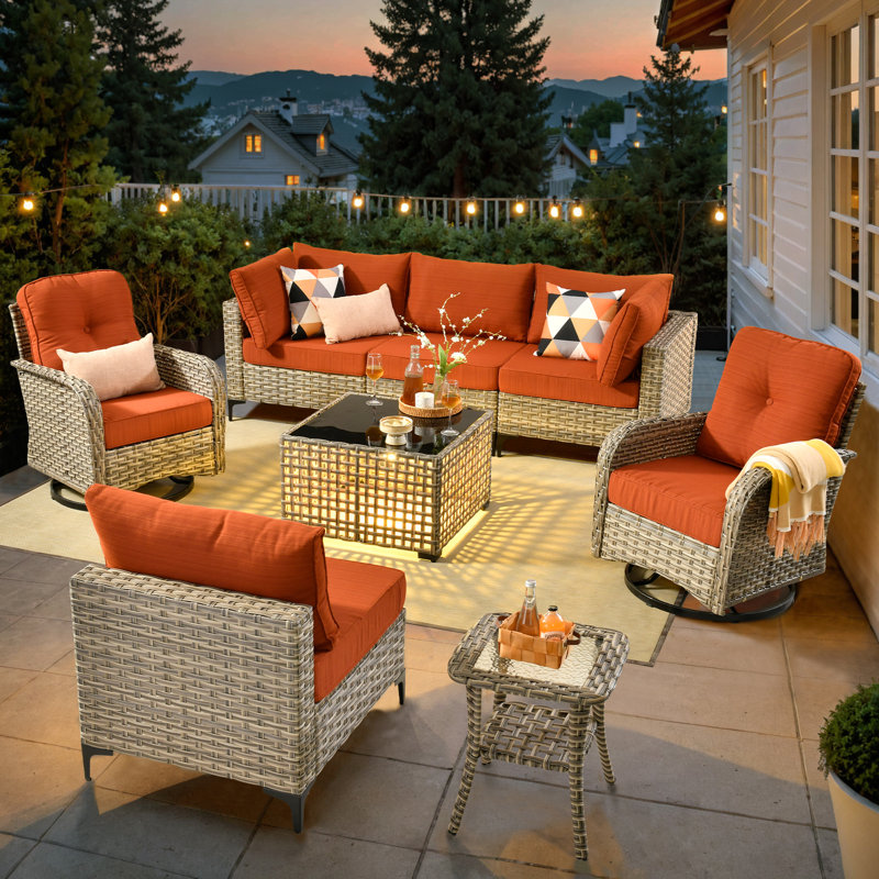 Emroy 8 Piece Sectional Seating Group with Cushions, Orange Red