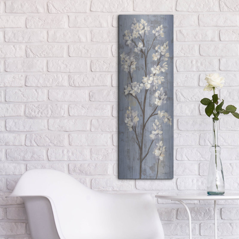  «Almond Branch 1 Slate Blue» par Silvia Vassileva, art mural en métal, 12 po x 36 po, H 36 po x l 12 po