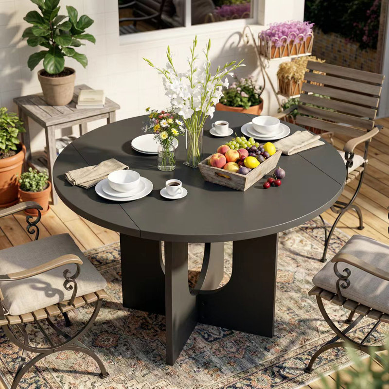 47.2" Black Woodgrain Patio Folding Dining Table