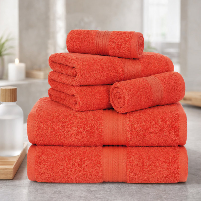 Ensemble de serviettes 100% coton doux et épais Como, Orange, Ensemble 6 serviettes de bain