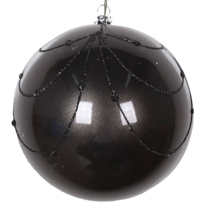 Ornement boule de rideau à paillettes bonbon, H 4,75 po x l 4,75 po x P 4,75 po, Noir
