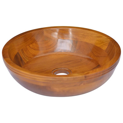 VidaXL Brown Solid Wood Circular Bathroom Sink