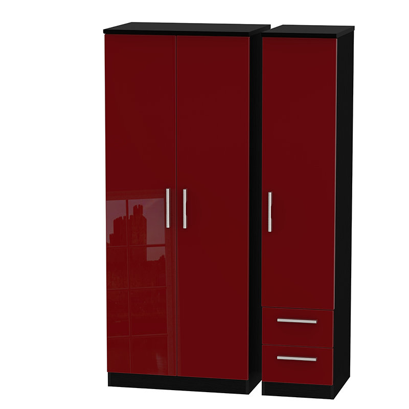 Yvette 3 Door Manufactured Wood Wardrobe, Black, 182.5 cm H x 111 cm W x 53 cm D