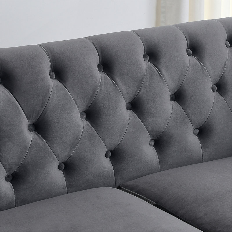 59" Modern Chesterfield Upholstered Sofa, Gray