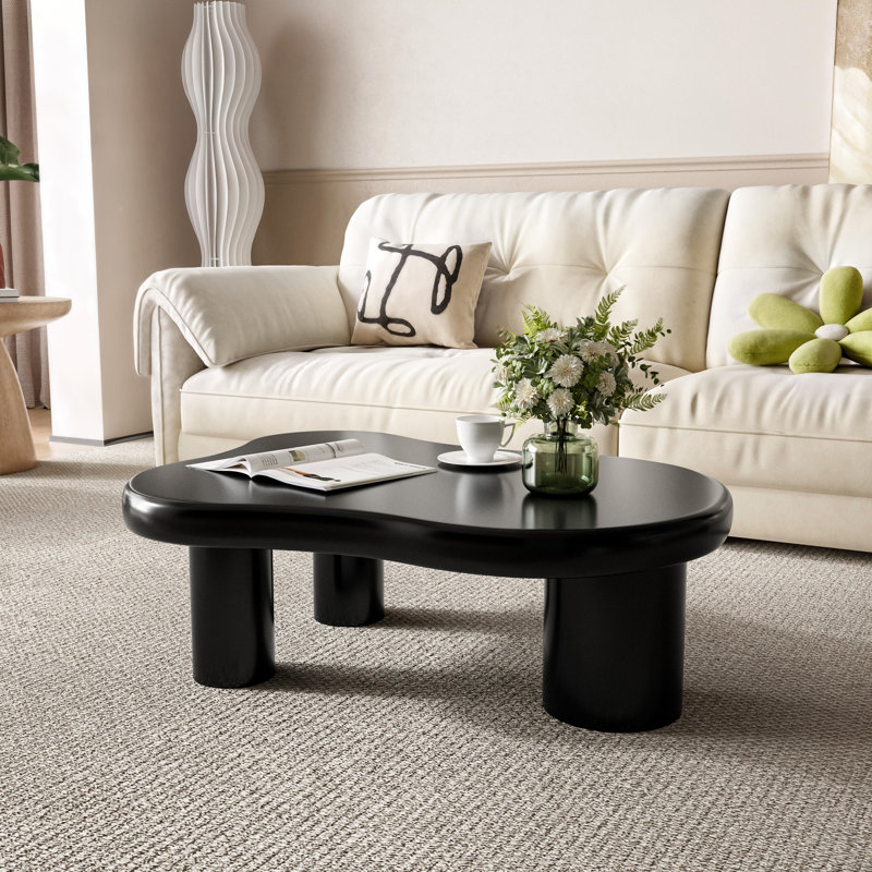 39" Nordic Cloud-Inspired Organic Shape Wooden Coffee Table, Black, 16.5" H x 39.5" L x 27.6" W