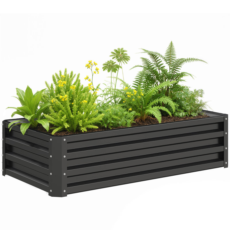 Galvanized Raised Garden Bed, 4' X 2' X 1' Metal Planter Box, For Growing Vegetables, Flowers, Herbs, Succulents, Gray, Gray