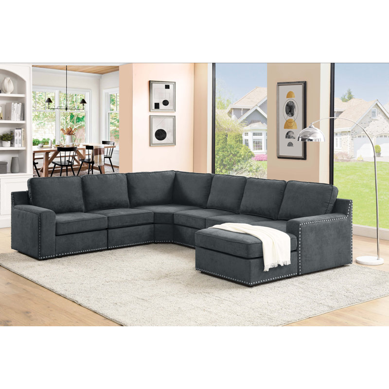 Calianna Upholstered U-Shaped Sectional Reversible, Dark Gray Polyester Blend