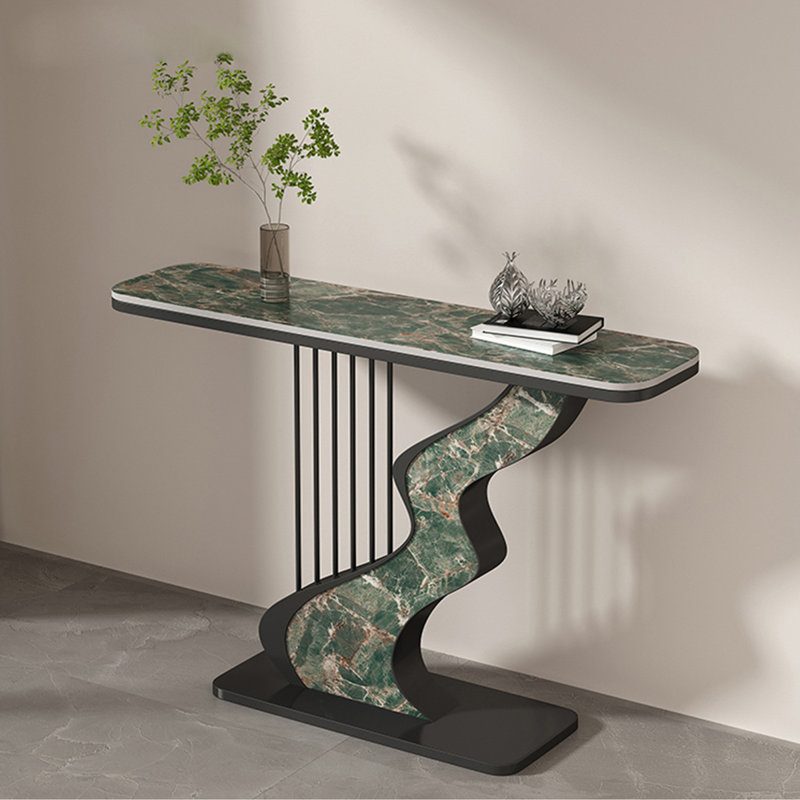 Console rectangulaire en pierre frittée; fer, H 31,5 po x l 39,37 po x P 11,81 po, Noir/vert, Vert