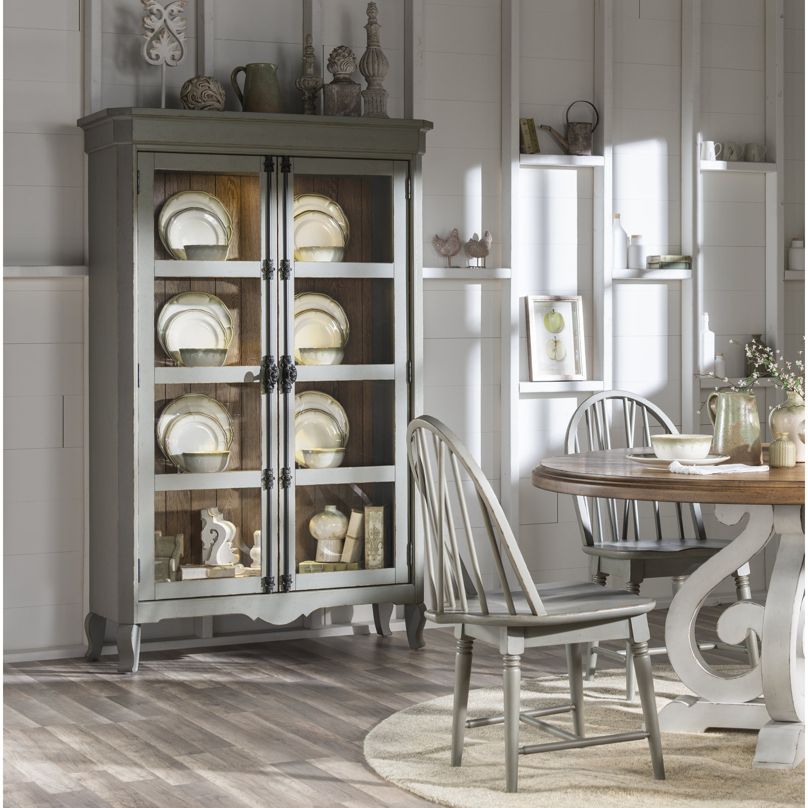 Country Living Oak Display Cabinet, Gray/Brown