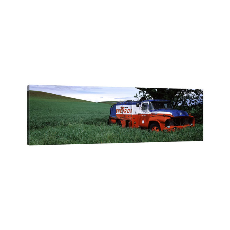 Antique Gas Truck On A Landscape, Palouse, Whitman County, Washington State, USA - Wrapped Canvas Panoramic Print