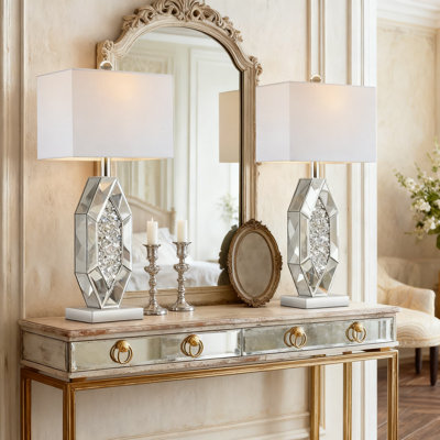 Ensemble de 2 lampes de table à miroir en diamant à contrôle tactile 3 lumières avec ports USB A + C pour la chambre à coucher, comprenant 2 ampoules DEL