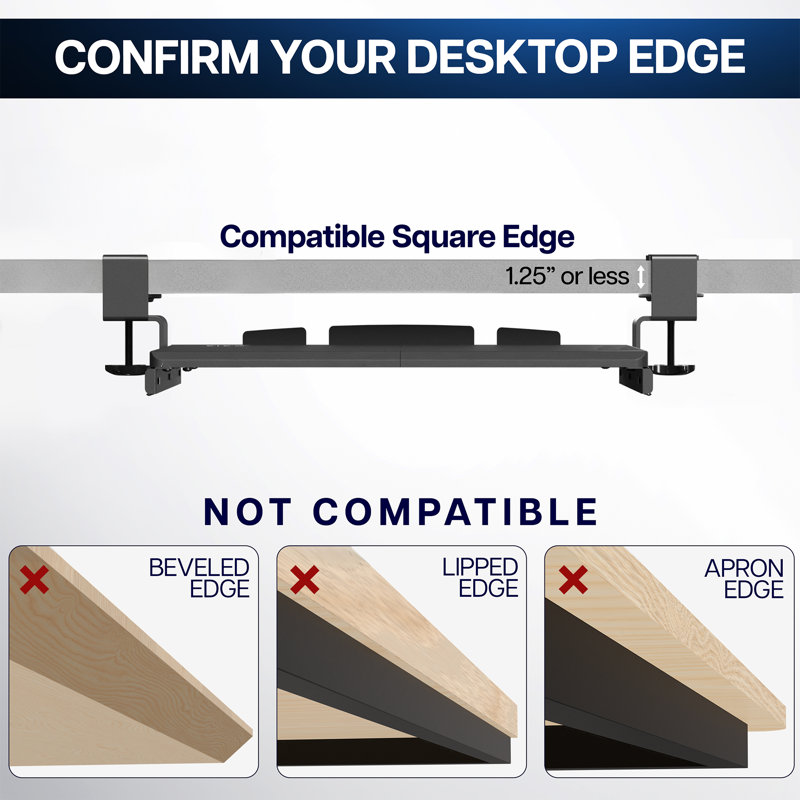 Dark Walnut Adjustable Clamp-On Keyboard Tray with Steel Frame