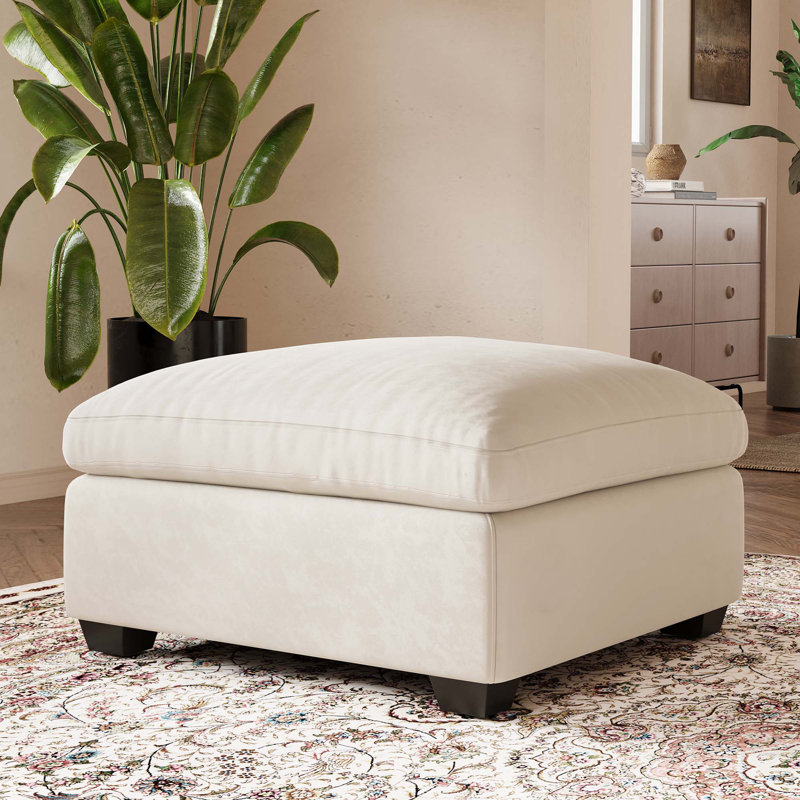 Knaack Velvet & Plush Wide Corduroy Ottoman, Large Seat with Removable Cushion Cover, Beige Velvet