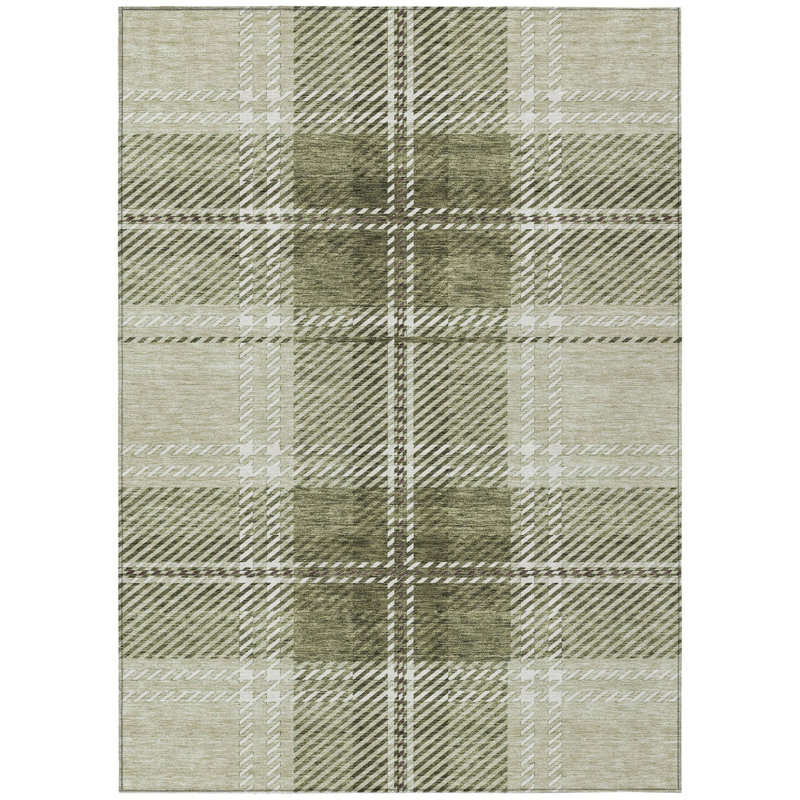 Tapis d'intérieur / extérieur lavable 9 pi x 12 pi vert artichaut brun et ivoire