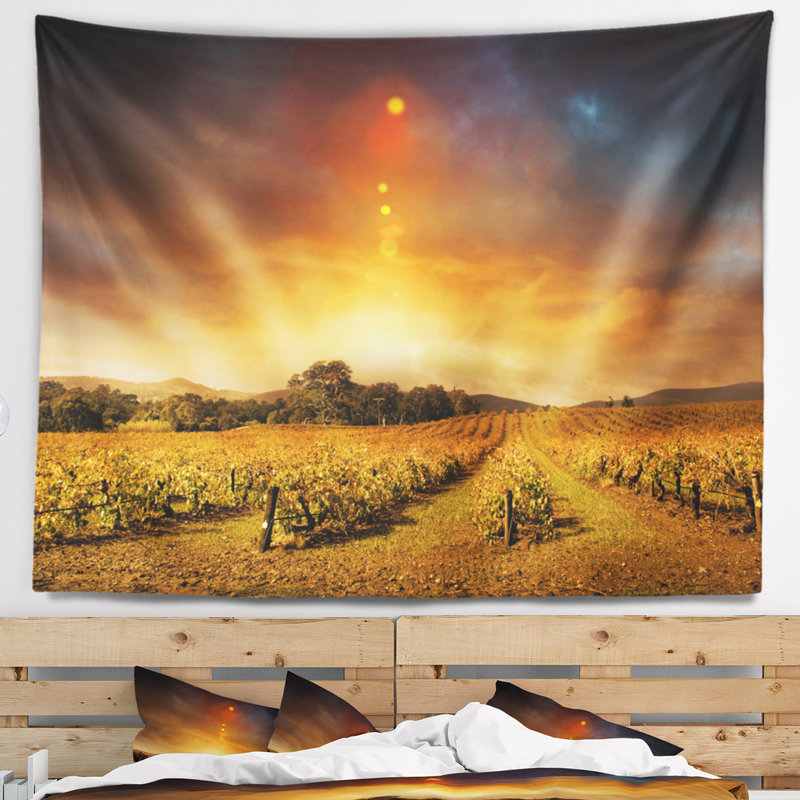 Tapisserie coucher de soleil à coucher de soleil jaune automne, H 32 po x l 39 po