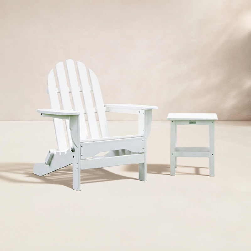 Chaise Adirondack en plastique / résine avec table Leighton, Blanc