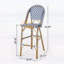 Ensemble de tabourets de bar 29,5 pouces en rotin PE d'extérieur, bleu marine et blanc, structure en aluminium avec finition en bambou