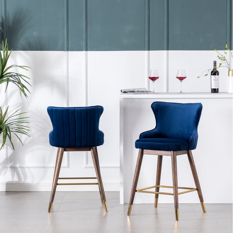 Tabouret de bar et de comptoir Renn, Bleu, Tabouret de comptoir (siège d'une hauteur de 26 p