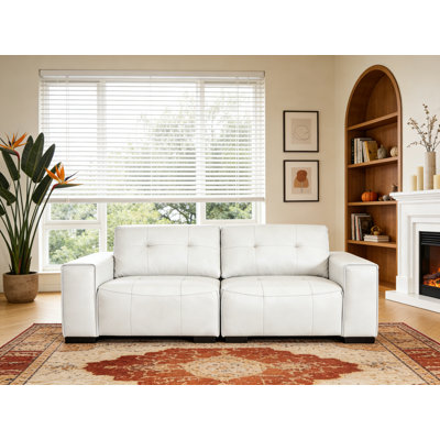 Bendire 85"W Tufted Vegan Leather Solid Wood Sofa Couch