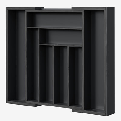 Bamboo Expandable Drawer Organizer For Utensils Holder, Adjustable Cutlery Tray, Wood Drawer Dividers Organizer For Silverware, Flatware, Knives In Kitchen, Bedroom, Living Room (Black)