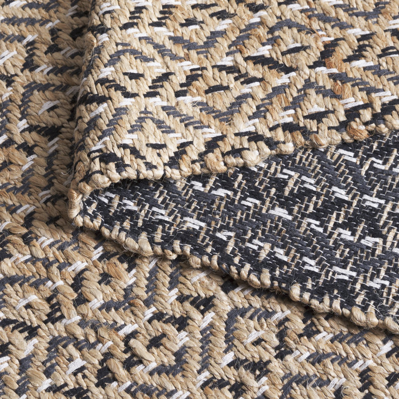 Natural Fiber 661 Flatweave Jute/Cotton Geometric Rug in Natural/Black/Ivory/Dark Gray, Runner 2'3" x 8'