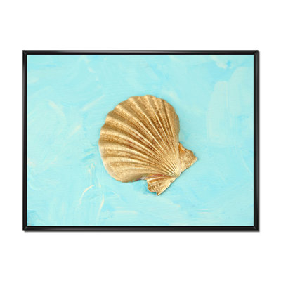 Coquillage doré sur bleu clair - reproduction sur toile