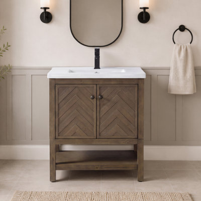 Chazden 30" Freestanding Herringbone Design Single Bathroom Vanity with Ceramic Top