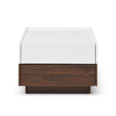 Table basse avec 2 tiroirs, table haute en bois à 2 niveaux avec rangement, table basse carrée avec plateau pivotant pour le salon