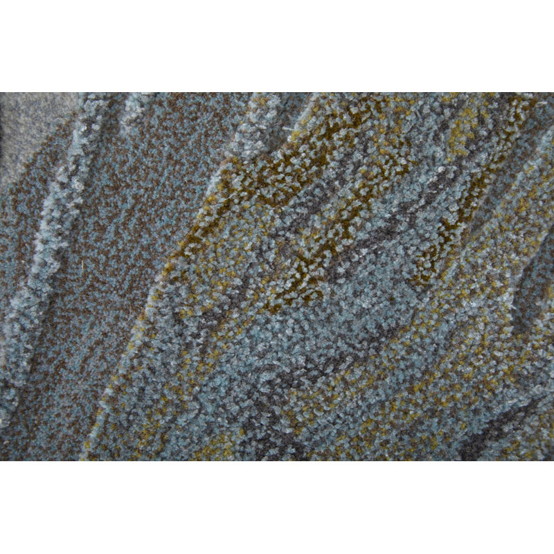 Kawai Hand Knotted Wool/Viscose Abstract Area Rug in Green/Multi, Rectangle 9' x 12'