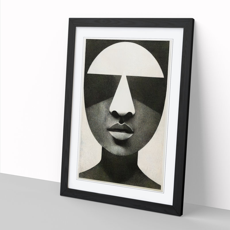 Linslade Halftone Face - Picture Frame Print, Black, 64cm H x 46cm W x 2cm D