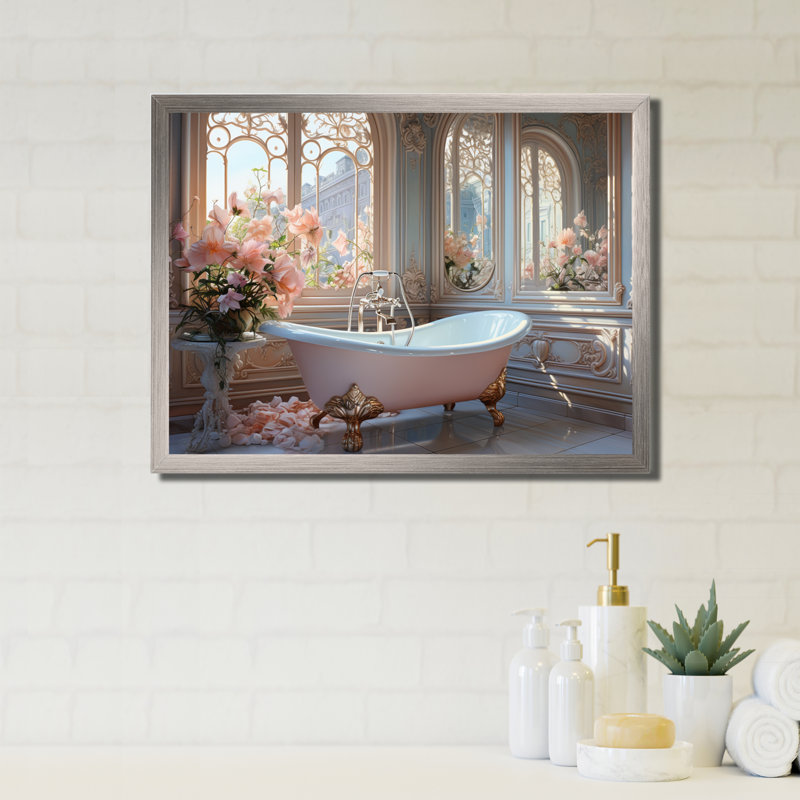 «Bathroom Ethereal Glow III» - Impression sur toile encadrée pour salle de bain, Cadre simple argenté