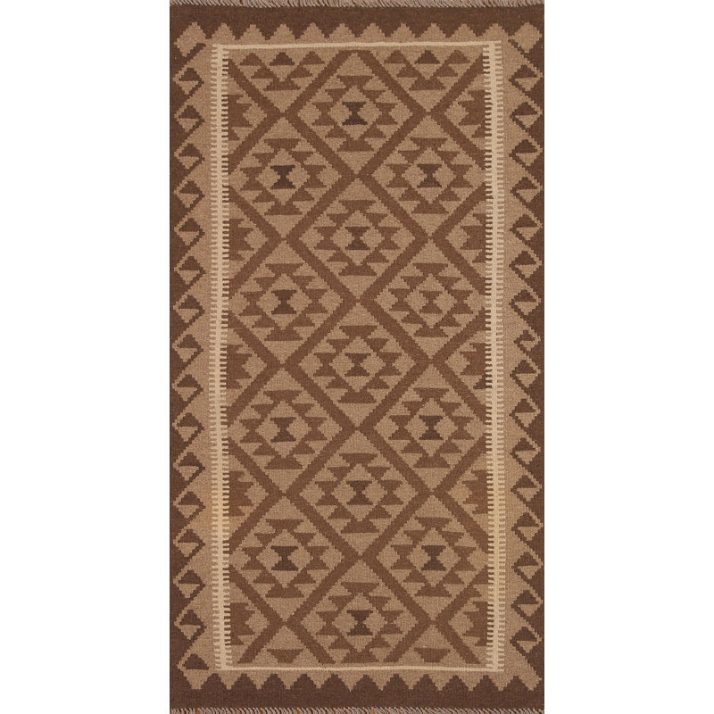 Tapis de marche brun en laine réversible Kilim 3 x 7