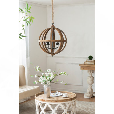 Lustre en bois à 4 lumières, luminaire suspendu avec chaîne réglable pour le vestibule de la salle à manger de la cuisine, ampoule non incluse