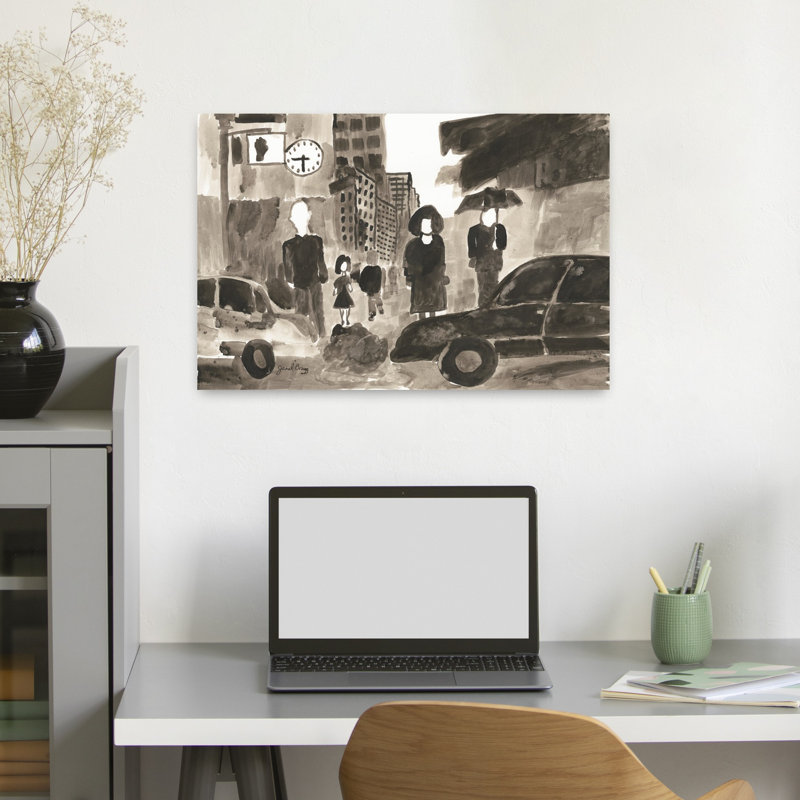 Rainy City Street Abstract Contemporary City Wall Art, 16" H x 24" W