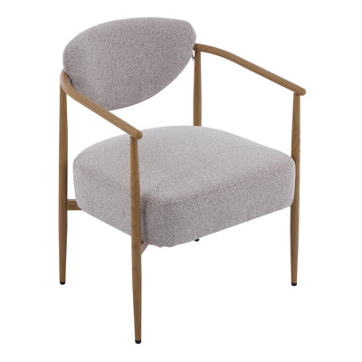 Beige Woven Fabric Dining/Living/Bedroom Chair with Foam Cushioning & Wood-Grain Metal Frame, Soft & Comfy Seating