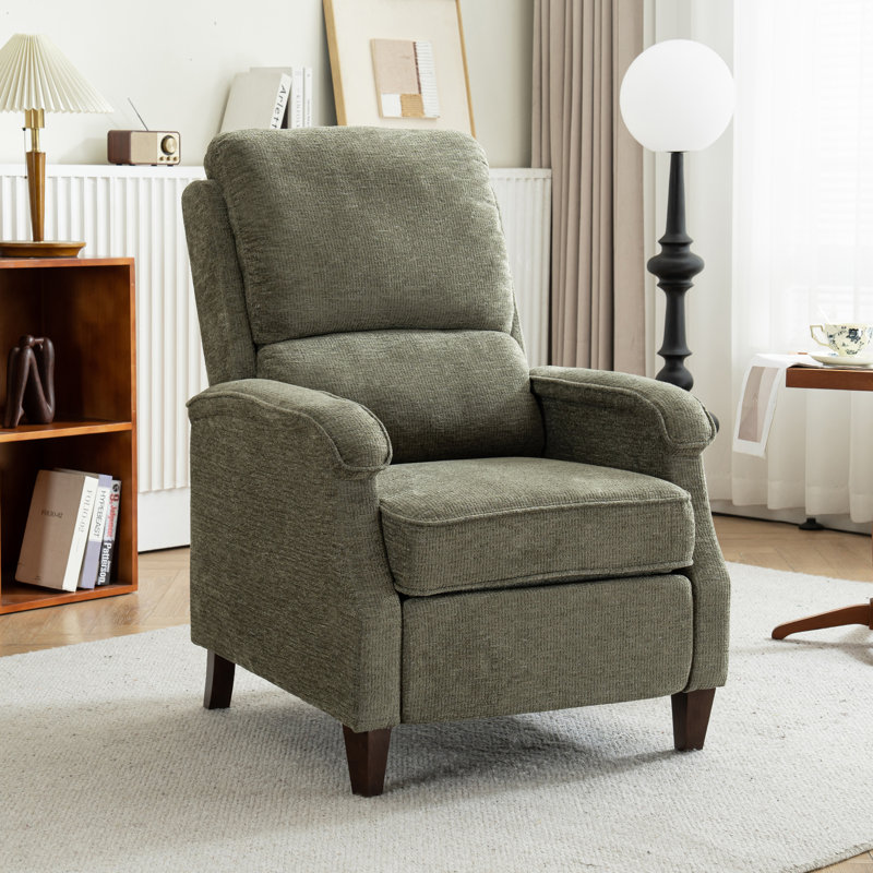 Modern Design Fabric Upholstered Push Back Recliner, Gray-Green