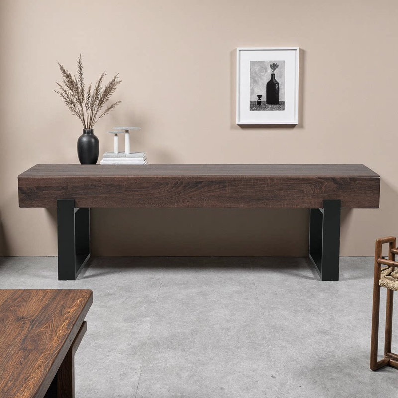 59" Farmhouse Wood Bench with 5.5" Thickened Top, Heavy-Duty Metal Legs, 550 lbs Capacity, 15-Minute Assembly, Walnut