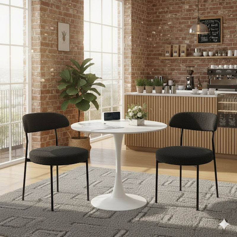 Ensemble de table de salle à manger rond avec 2 chaises, Noir, Blanc